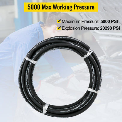 Hydraulic Oil Hose 15m, 5000 PSI, Flexible & Corrosion Resistant, Black Rubber