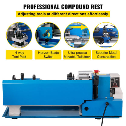 Compact Metal Lathe 0-2250 RPM, 74.7 cm x 22 cm, with Variable Speed Control