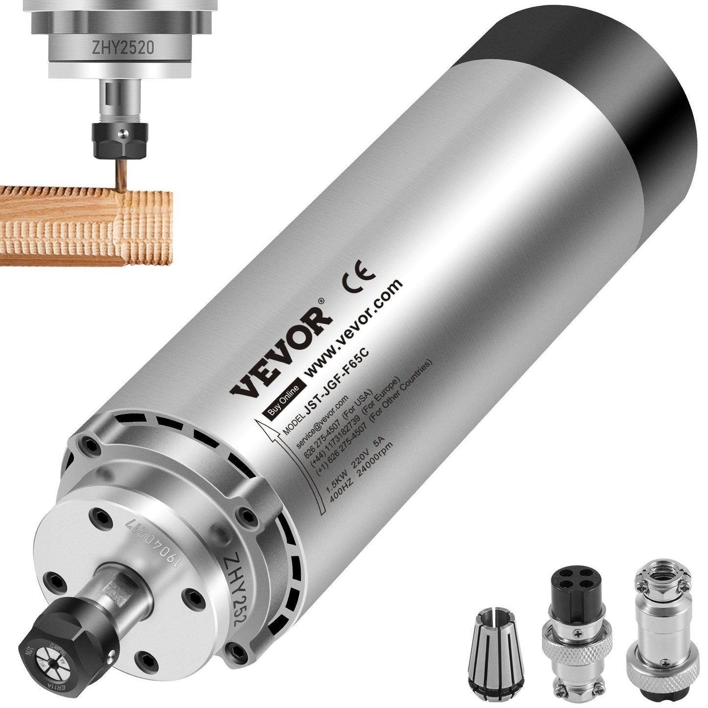 1.5KW CNC Air-Cooled Spindle Motor, 220V, 6.5 x 23.9 cm, 3.5 kg, 12000-24000 RPM
