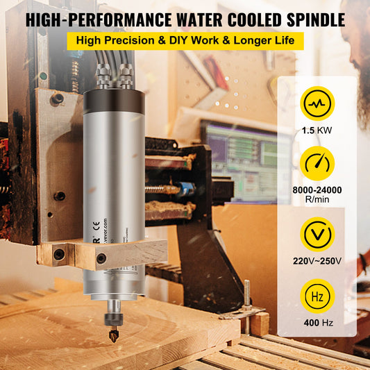 1.5KW Water Cooled Spindle Motor, High-Speed CNC Spindle Motor 4 Bearings 24000RPM 400HZ for Engraving Milling & Grinding Machine