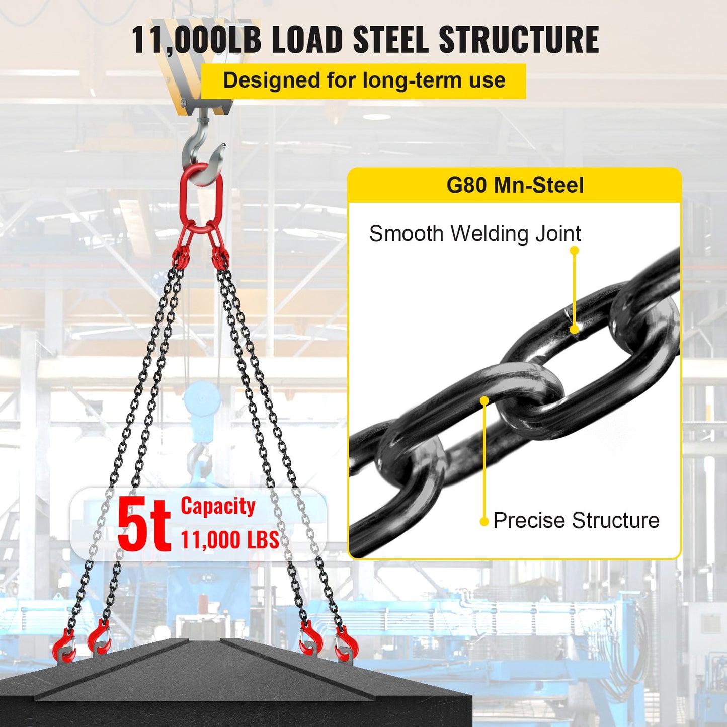 VEVOR Chain Sling 5/16'' x 5'  Engine Lift Chain G80 Alloy Steel Engine Chain Hoist