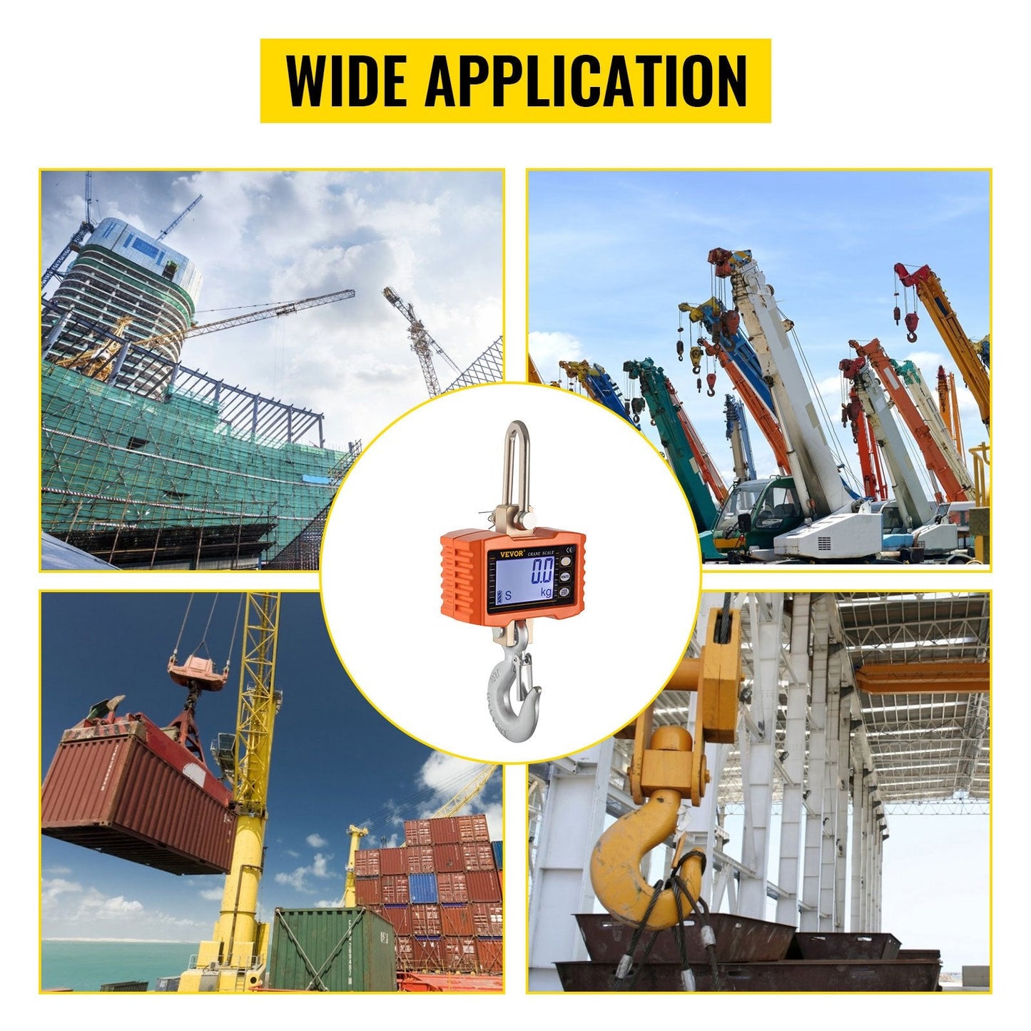 Industrial Digital 1000KG Crane Scale with LED Display, Orange, Heavy Duty