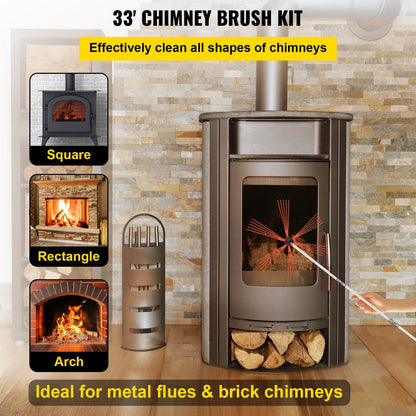Flexible 10m Chimney Cleaning Kit with Nylon Brush and 10 Rods