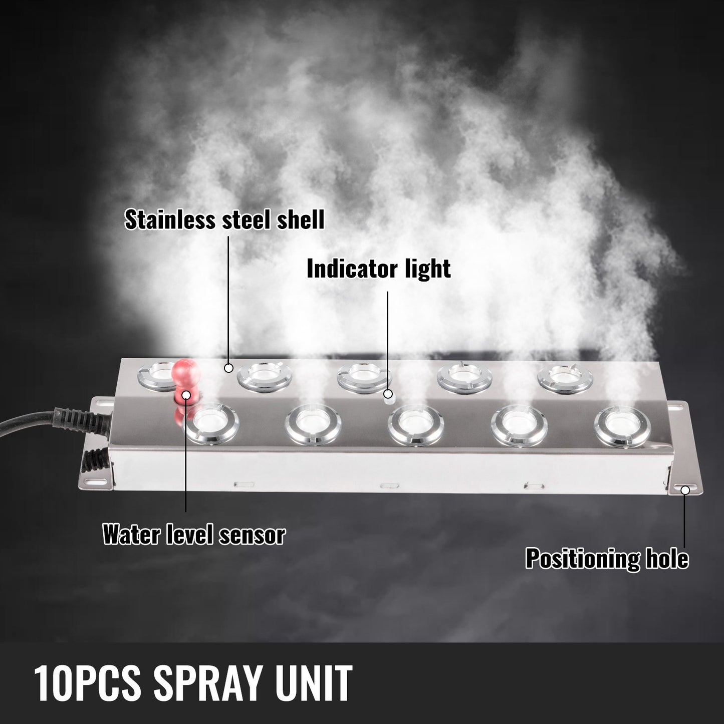 VEVOR 10 Head Ultrasonic Mist Maker Fogger 250W Mist Maker Fogger Air Humidifier