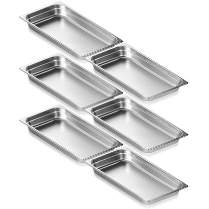 6-Pack Full-Size Stainless Steel Hotel Pans, 0.8mm Thick, 5.4 kg, 67 mm Deep
