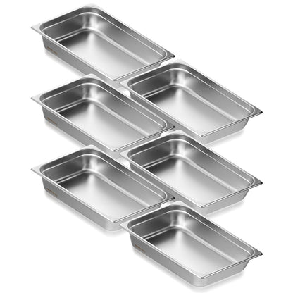 6-Pack Full-Size Stainless Steel Hotel Pans, 0.8mm Thick, 4m Deep, 13.9L Capacity