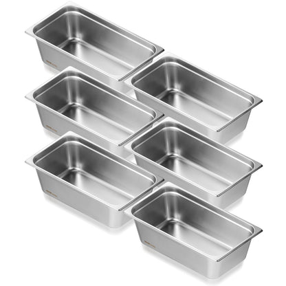 VEVOR 6 Pack Hotel Pans, Full Size Anti-Jam Steam Pan, 0.8mm Thick Stainless Steel