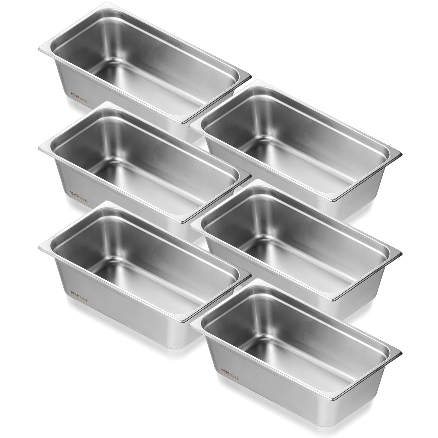 6-Pack Full Size Stainless Steel Hotel Pans, 0.8mm Thick, 15cm Deep