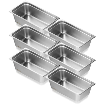 6-Pack Full Size Stainless Steel Hotel Pans, 0.8mm Thick, 15cm Deep