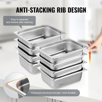 8-Pack Stainless Steel Steam Table Pans with Lids, 4-Inch Deep, 8.0 kg Total
