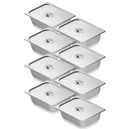 VEVOR 8 Pack Hotel Pans, 1/2 Size Anti-Jam Steam Pan with Lid, 0.8mm Thick Stainless