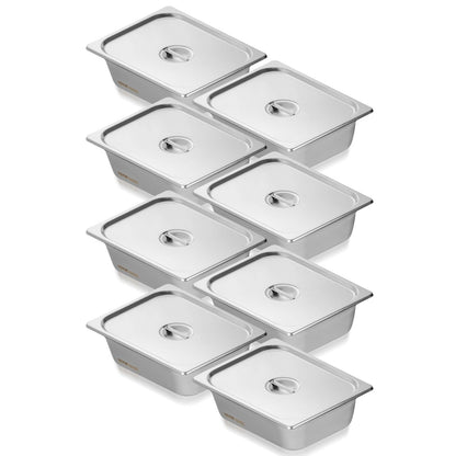 8-Pack Stainless Steel Steam Table Pans with Lids, 4-Inch Deep, 8.0 kg Total