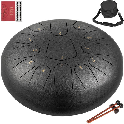 13-Note Steel Tongue Drum, 30cm Percussion Instrument with Accessories, Gun-Color