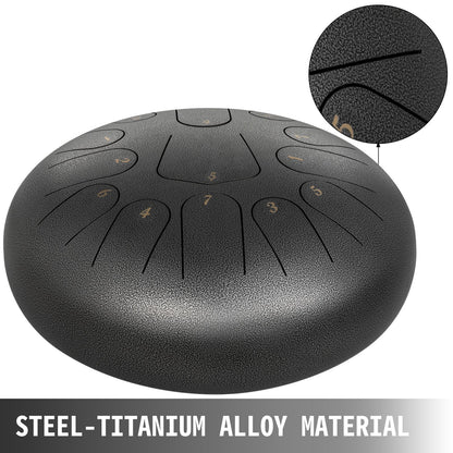 13-Note Steel Tongue Drum, 30cm Percussion Instrument with Accessories, Gun-Color