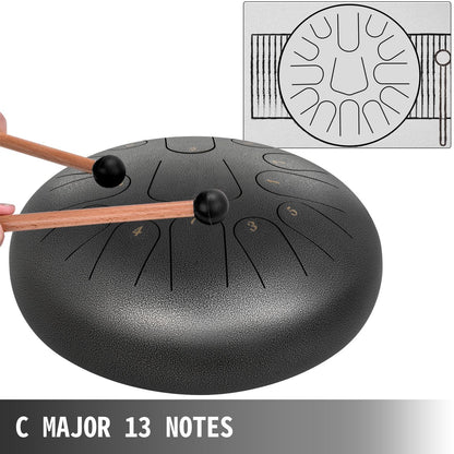 13-Note Steel Tongue Drum, 30cm Percussion Instrument with Accessories, Gun-Color