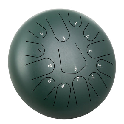 13-Note Steel Tongue Drum, 30cm Diameter, Green C Major Percussion Instrument