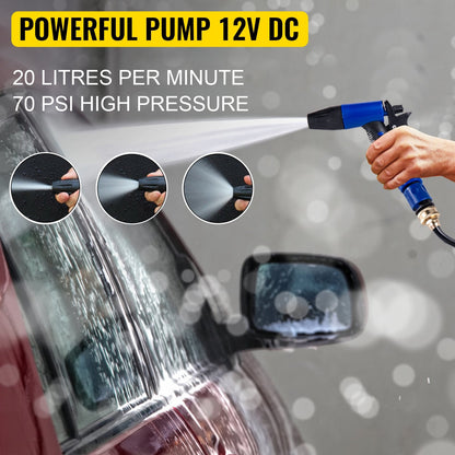12V RV Water Pump, 20 L/min, 70 PSI, with 7.6m Hose for Marine and Caravan