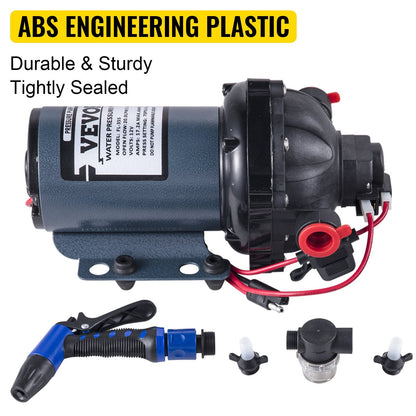 12V RV Water Pump, 20 L/min, 70 PSI, with 7.6m Hose for Marine and Caravan