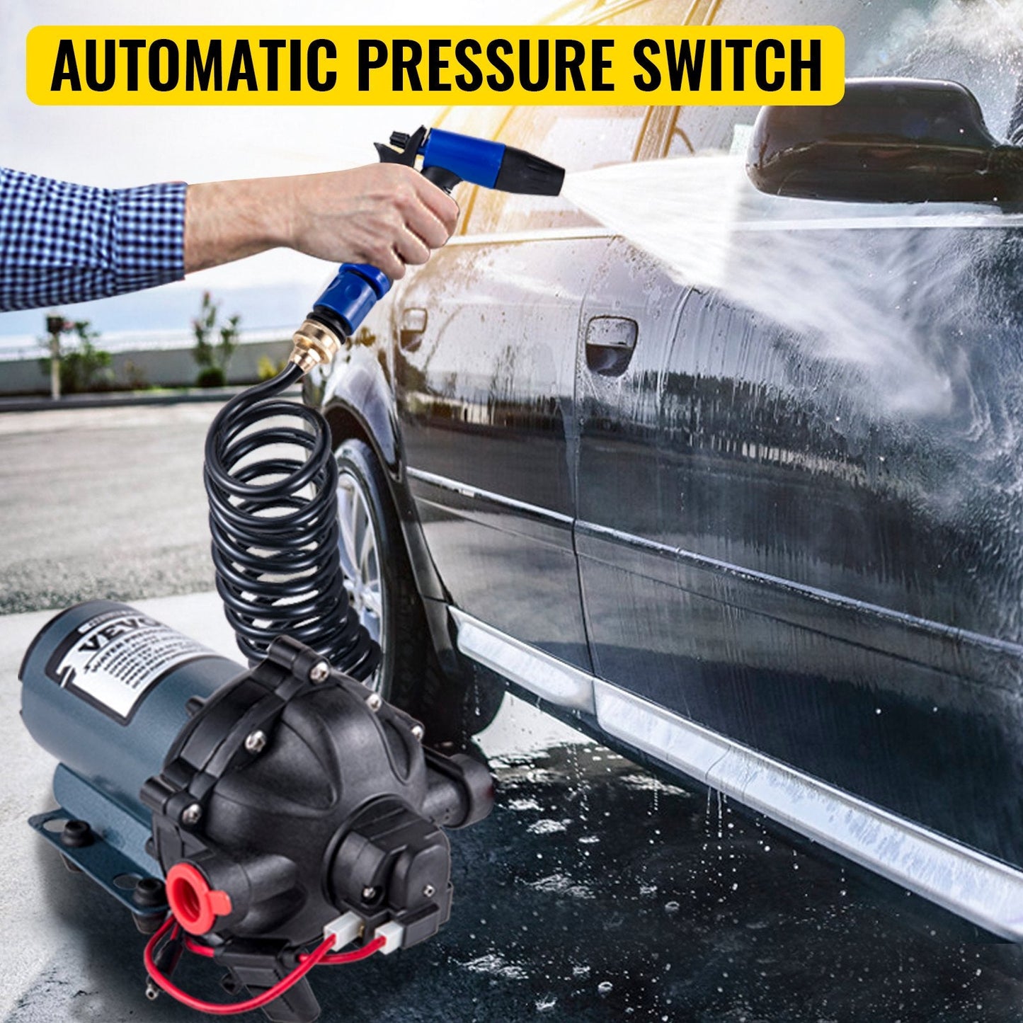12V RV Water Pump, 20 L/min, 70 PSI, with 7.6m Hose for Marine and Caravan