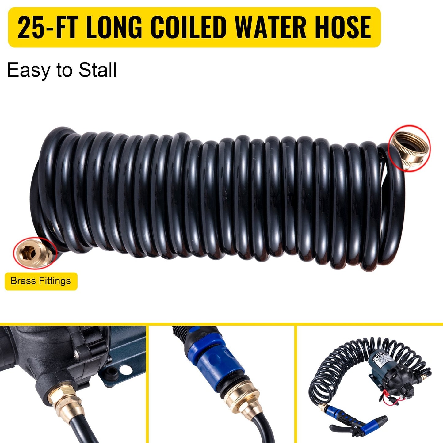 12V RV Water Pump, 20 L/min, 70 PSI, with 7.6m Hose for Marine and Caravan