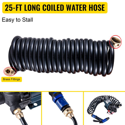 12V RV Water Pump, 20 L/min, 70 PSI, with 7.6m Hose for Marine and Caravan