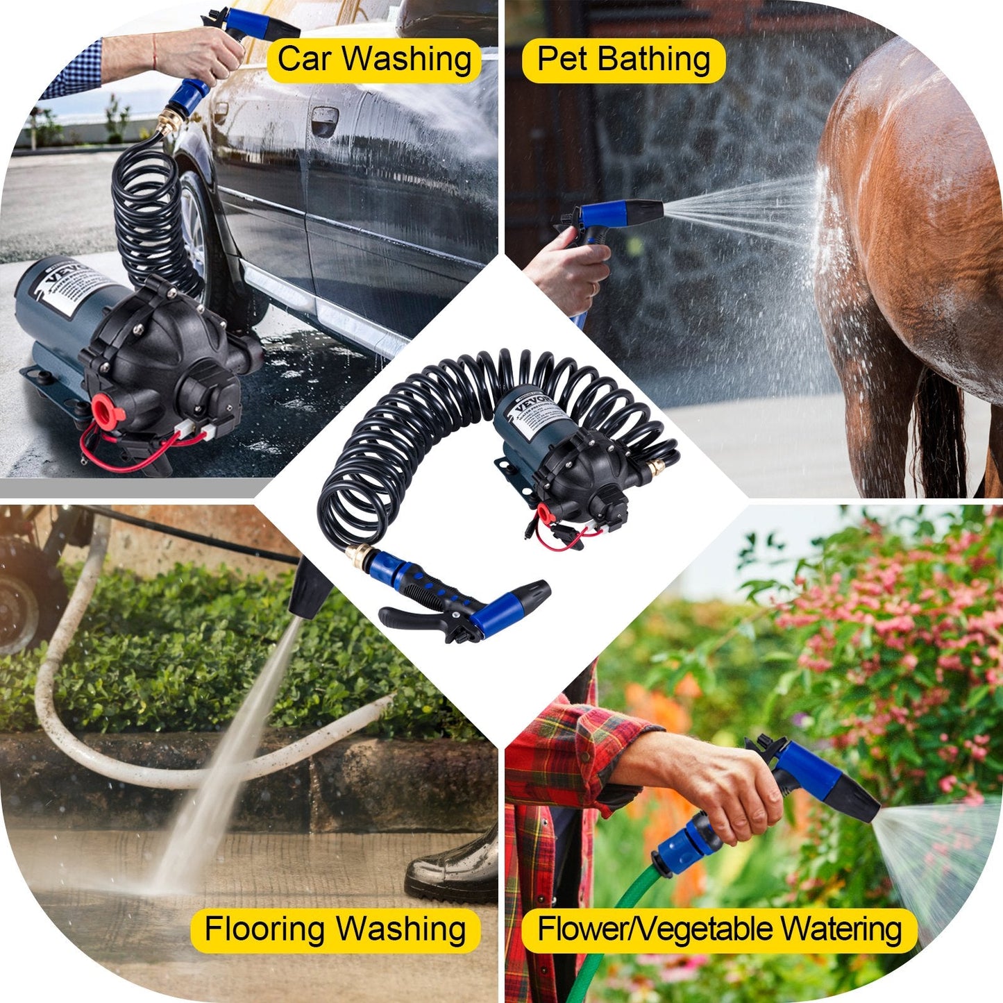 12V RV Water Pump, 20 L/min, 70 PSI, with 7.6m Hose for Marine and Caravan