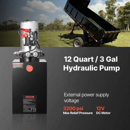 12 L Hydraulic Power Unit, Double Acting Dump Trailer Pump, 22 MPa Max Relief Pressure & 3.4 L/min Flow Rate, DC 12V Hydraulic Pump with Metal Reservoir for Dump Trailer Car Lifting