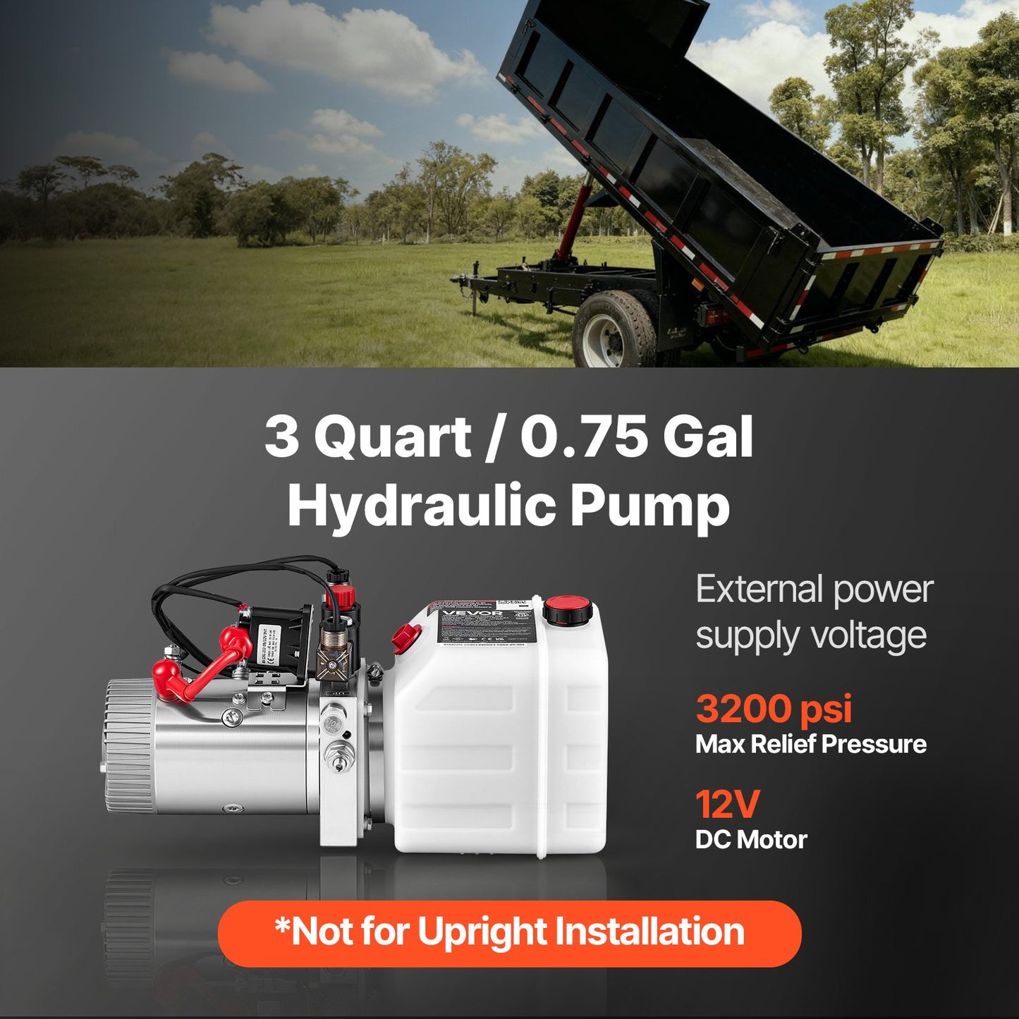 3L Hydraulic Pump, Double Acting Dump Trailer Pump, 22Mpa Max Relief Pressure & 3.4L/min Flow Rate, DC 12V 1.6KW Hydraulic Power Unit for Dump Trailer Car Lifting (Horizontal Installation)