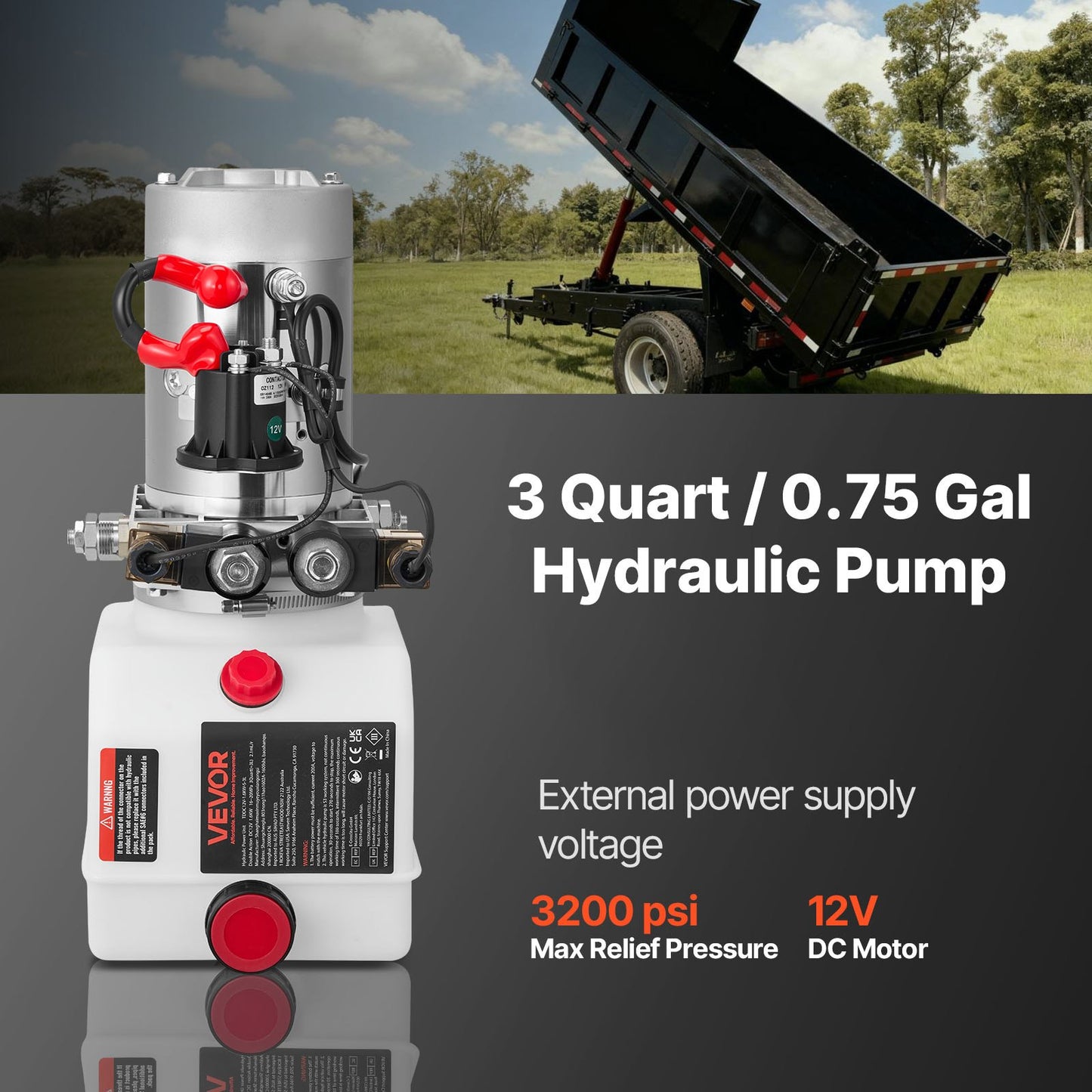 3 L Hydraulic Power Unit, Double Acting Dump Trailer Pump, 22 MPa Max Relief Pressure & 3.4 L/min Flow Rate, DC 12V Hydraulic Pump with Metal Reservoir for Dump Trailer Car Lifting