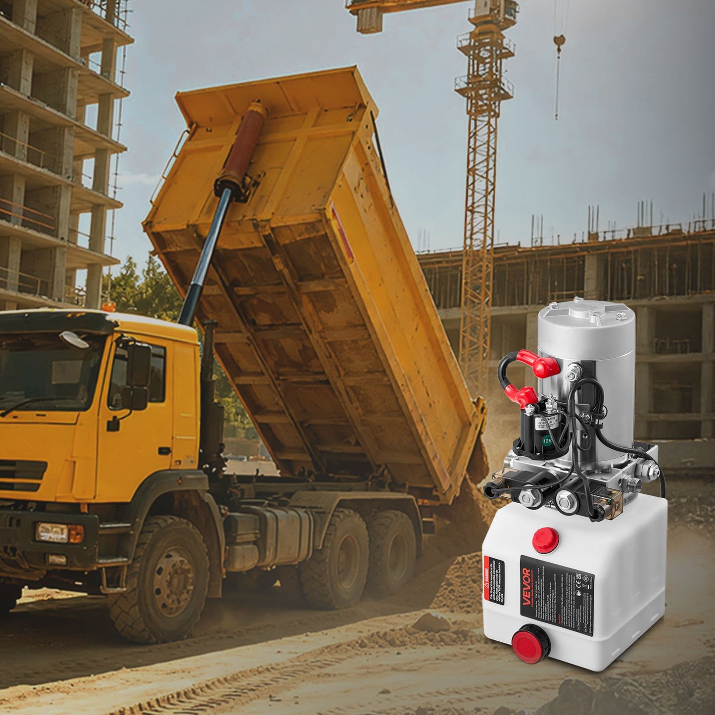 3 L Hydraulic Power Unit, Double Acting Dump Trailer Pump, 22 MPa Max Relief Pressure & 3.4 L/min Flow Rate, DC 12V Hydraulic Pump with Metal Reservoir for Dump Trailer Car Lifting