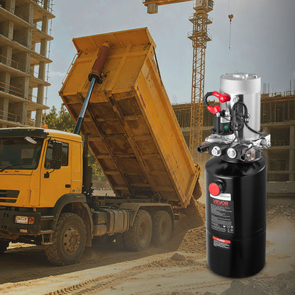 8 L Hydraulic Power Unit, Double Acting Dump Trailer Pump, 22 MPa Max Relief Pressure & 3.4 L/min Flow Rate, DC 12V Hydraulic Pump with Metal Reservoir for Dump Trailer Car Lifting