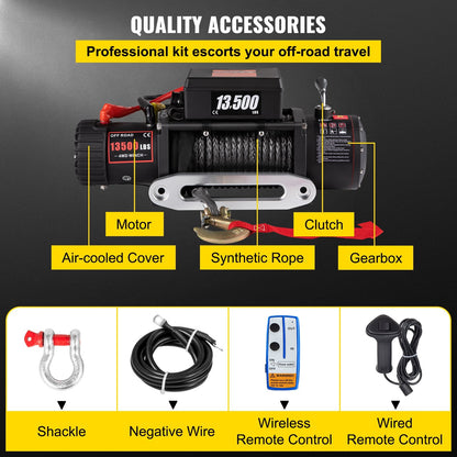 13,500 kg 12V Electric Truck Winch with 24m Synthetic Rope & Remote Control