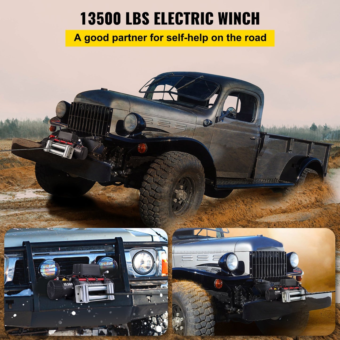 VEVOR Electric Winch Recovery 12v 13500Lb / 6125Kg,Electric Truck Winch with Handle