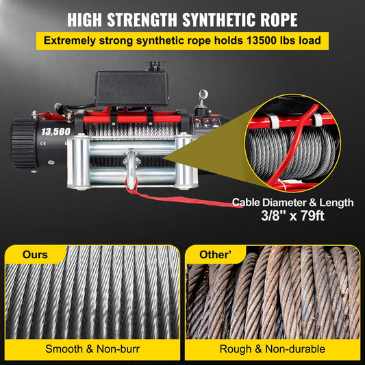 12V Electric Truck Winch, 6125Kg Capacity, with Remote & 24m Steel Cable