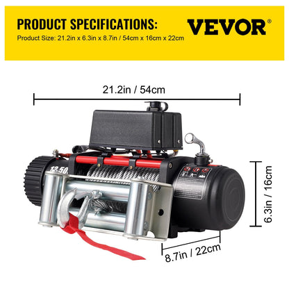 12V Electric Truck Winch, 6125Kg Capacity, with Remote & 24m Steel Cable