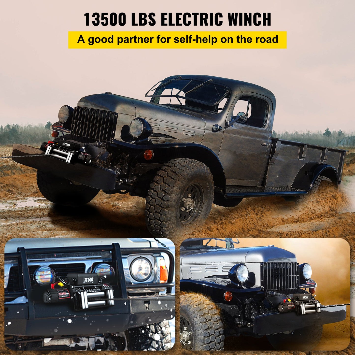 VEVOR Electric Winch 13500lb/6123kg, Steel Cable Recovery Winch 12V, Power Winch
