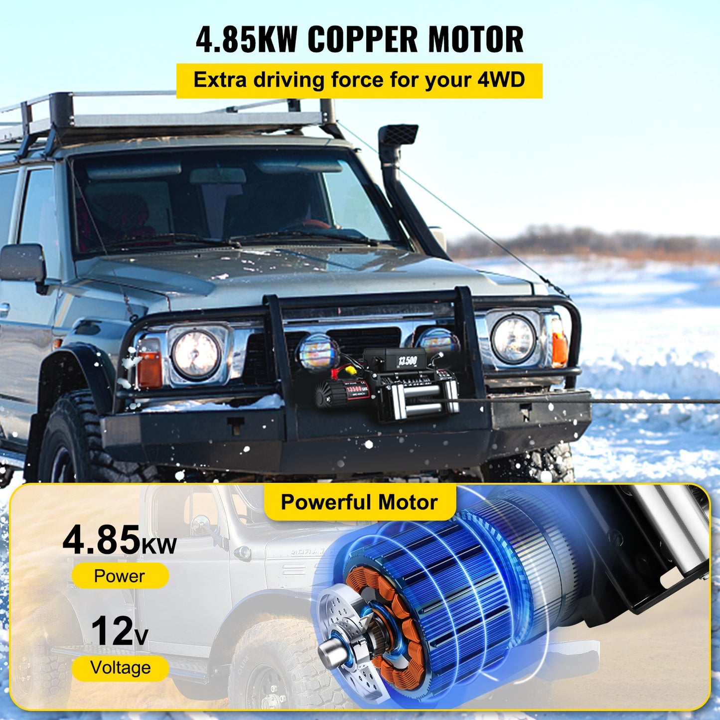 VEVOR Electric Winch 13500lb/6123kg, Steel Cable Recovery Winch 12V, Power Winch