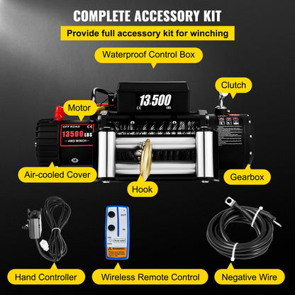VEVOR Electric Winch 13500lb/6123kg, Steel Cable Recovery Winch 12V, Power Winch
