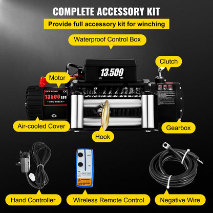 Electric Winch 6123kg, 12V with Wireless Remote & Steel Cable, 24m Length