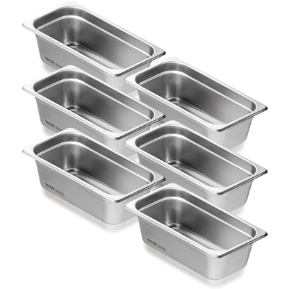 6 Pack Stainless Steel Hotel Pans, 1/3 Size, 0.8mm Thick, 4m Deep