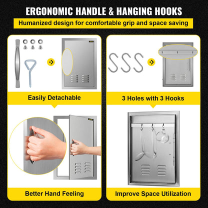 Outdoor Kitchen Stainless Steel Flush Mount Door with Vents, 0.35 x 0.51m