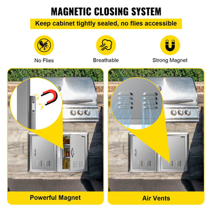 Outdoor Kitchen Stainless Steel Flush Mount Door with Vents, 0.35 x 0.51m