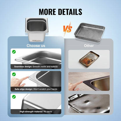 6-Pack Stainless Steel Hotel Pans, 1/6 Size, 16 cm Deep, Anti-Jam, Durable