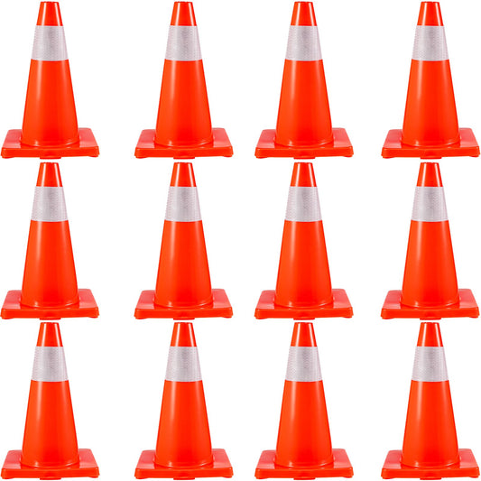 VEVOR 12Pack 18" Traffic Cones, Safety Road Parking Cones PVC Base, Orange Traffic