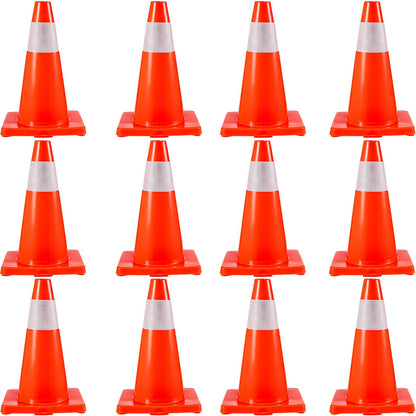 12-Pack 0.45m Orange Traffic Cones with Reflective Bands, PVC Base, 13kg