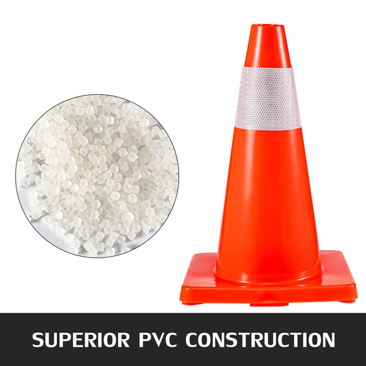 12-Pack 0.45m Orange Traffic Cones with Reflective Bands, PVC Base, 13kg