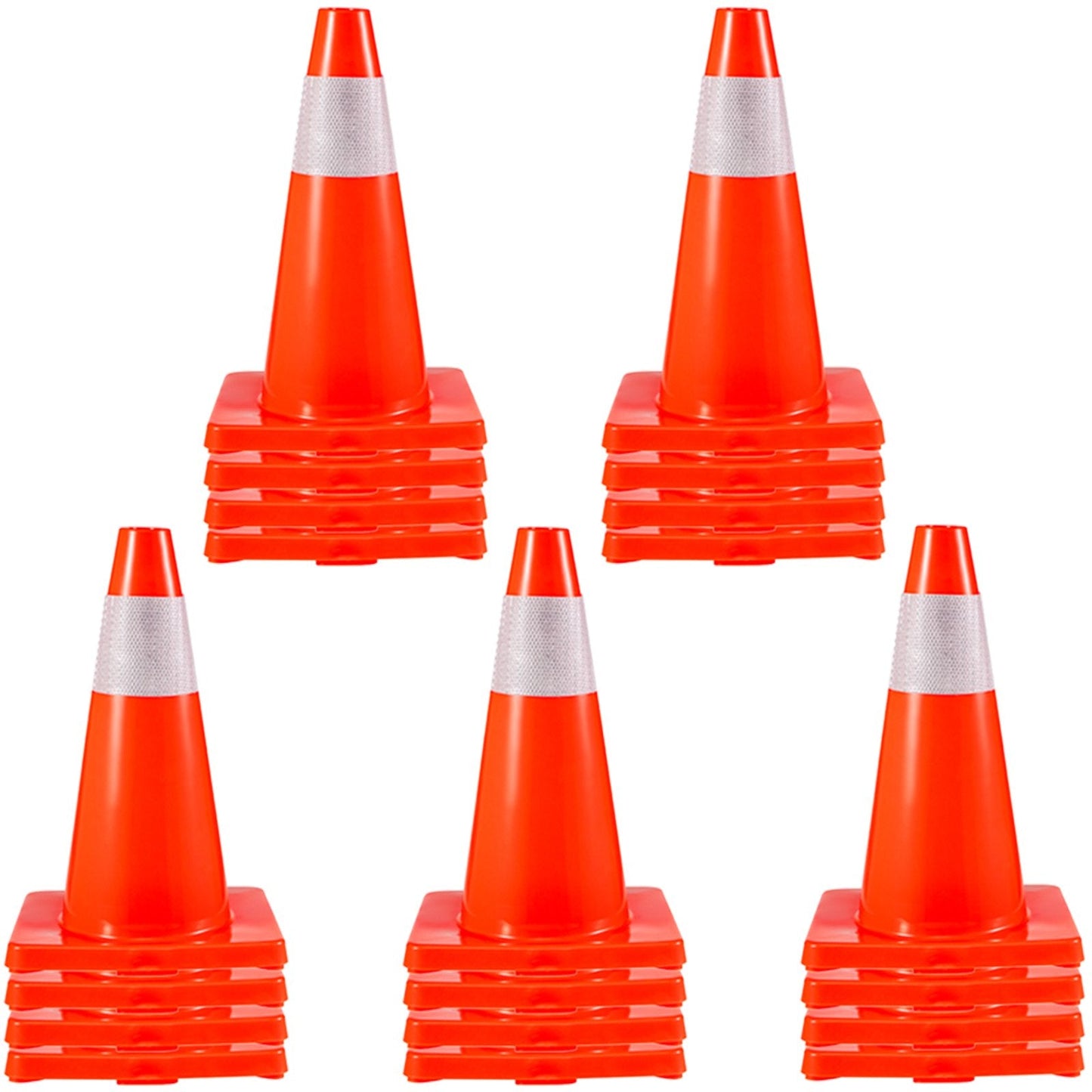 20-Pack 0.46m Safety Cones with Reflective Collars, PVC Base, Red, 21kg