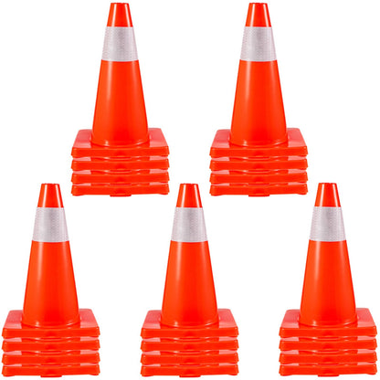 20-Pack 0.46m Safety Cones with Reflective Collars, PVC Base, Red, 21kg