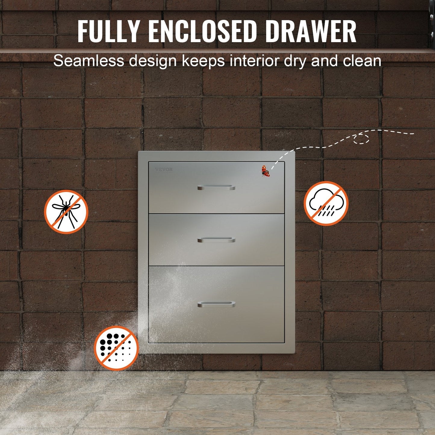 Stainless Steel Triple Access BBQ Drawers with Chrome Handle, 0.46x0.58 Meters