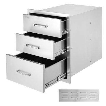 Stainless Steel Triple Access BBQ Drawers with Chrome Handle, 0.46x0.58 Meters